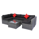 5 Pieces PE Rattan sectional Outdoor Furniture Cushioned U Sofa set with 2 Pillow Grey wicker + Black Cushion
