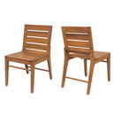 7 Piece Outdoor Acacia Wood Dining Set, 71" Teak Finish Rectangular Table with 6 Slatted Back Chairs by HouseOfZazla