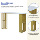 7-Piece Multi-Functional Modern Counter Height Dining Bar Table Set with Open Shelves and 6 Upholstered Stools for Dining Room, Bar and Cafe (White and Blue)