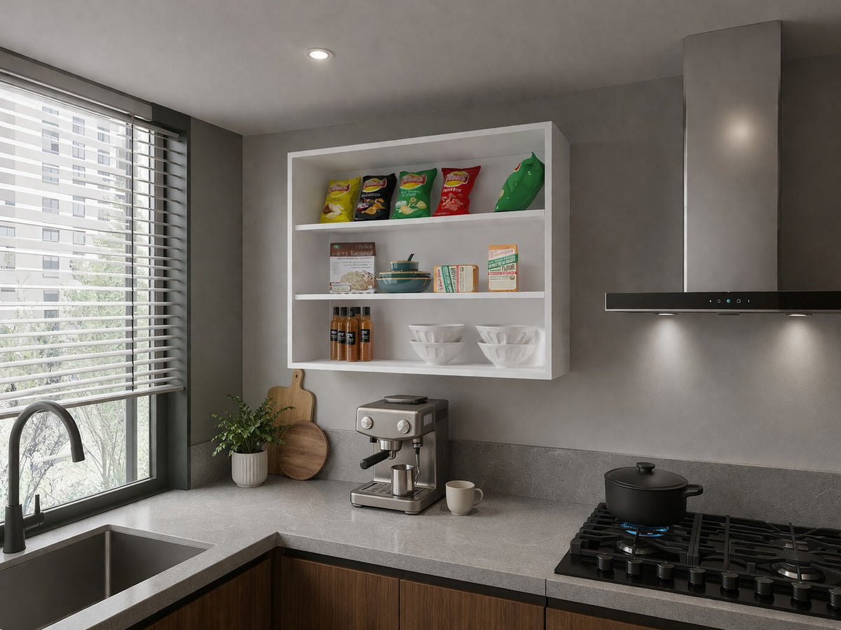 Chinle Wall Cabinet in Melamine with Open Storage, photo 4 of 9