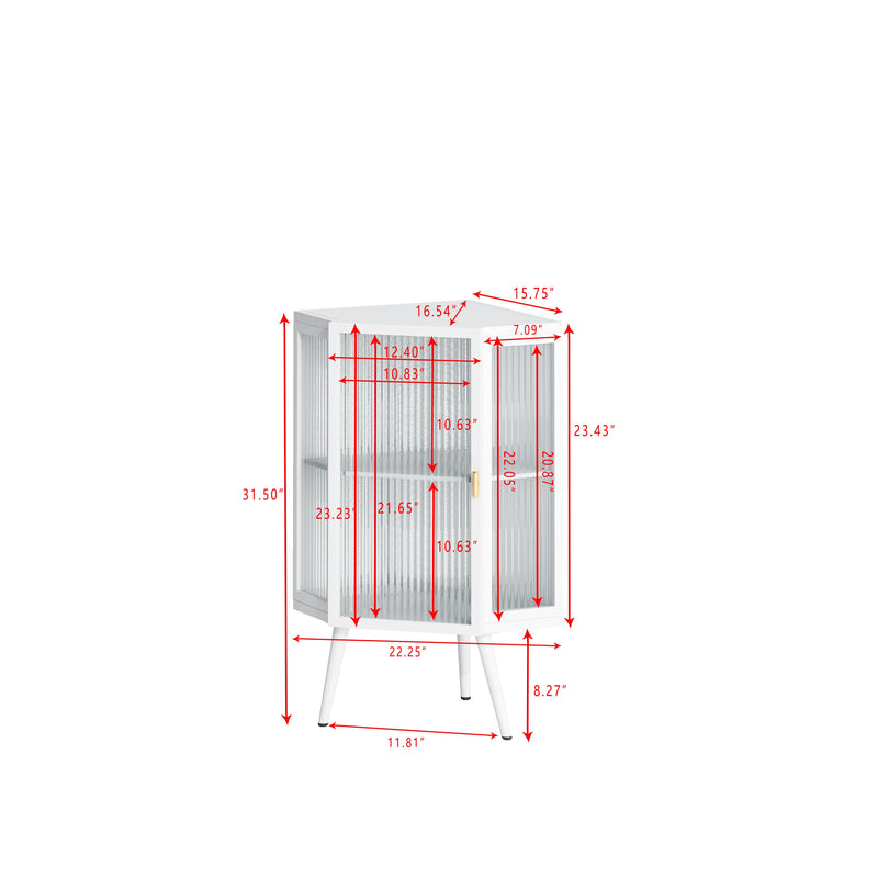 22.25 " Floor Coner Cabinet with Tempered Glass Door & Storage Shelves for Bathroom, Living Room, Bedroom (White)