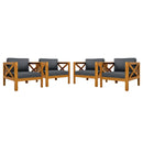 Patio Conversation Set with Foldable Acacia Wood Table and Cushioned Armchairs