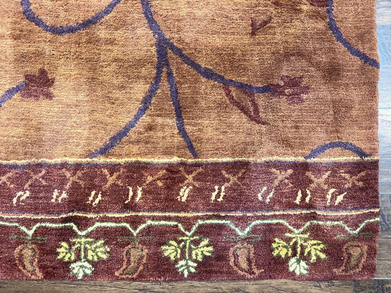 Pottery Barn Rug 5x8, Vintage Hand Tufted Carpet, Wool and Silk, Rust & Maroon