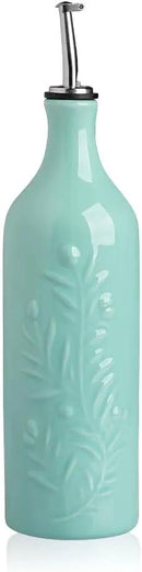 Sweejar Large Olive Oil Dispenser Bottle with Spout, 24 Oz Ceramic Oil Dispenser for Kitchen, Relief Opaque Oil Cruet, Oil Container for Cooking, EVOO, Avocado Oil, Vinegar, Pack of 1(Turquoise) by CozyNest Decor