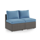 Armless Patio Sofa Set, With UV Resistant Frame And Waterproof Cushions - Blue / Brown by HouseOfZazla