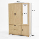 4 Doors Wardrobe Closet with Mirror, LED Lighting & Storage