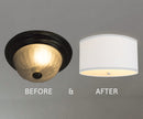 Moderne Flush Mount Conversion Kit 18"w White Linen Shallow Drum Lampshade by LampsUSA