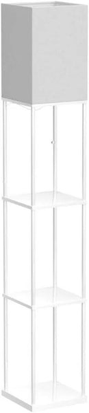 SUNMORY Shelf Floor Lamp with 3-Way Dimmable LED Bulb, Modern Square Standing Lamp with Shelves and White Shade, Corner Display Bookshelf Lamp for Living Room and Bedroom(White) by CozyNest Decor