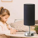 Bedside Lamp with USB Port - Touch Control Table Lamp for Bedroom Wood 3 Way Dimmable Nightstand Lamp with Round Black Shade for Living Room, Dorm, Home Office (LED Bulb Included) (Blacl2) by CozyNest Decor