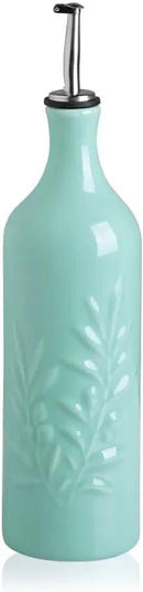 Sweejar Ceramic Olive Oil Dispenser Bottle, 24 Oz Relief Design EVOO Oil and Vinegar Dispensing Bottle with Spout for Kitchen, Set of 1 (Turquoise) by CozyNest Decor