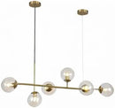 KCO Lighting Globe Linear Chandelier 6 Light Amber Glass Pendant Light Fixture Gold Kitchen Island Lighting Long Brass Sputnik Chandelier Dining Room Light Fixtures Over Table by CozyNest Decor