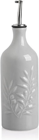 Sweejar Ceramic Olive Oil Dispenser Bottle, 20 Oz Relief Opaque Oil Cruet Protects Oil To Reduce Oxidation, Suitable for Storage Oil, Vinegar, Soy Sauce, Coffee Syrup, Liquids, Set of 1 (Gray) by CozyNest Decor