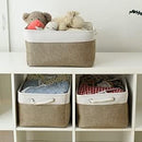 TheWarmHome Storage Basket for Organizing - 16x12x8 inch Large 3 Pack Collapsible Storage Bin for Shelves with Handles, Fabric Storage Cubes for Organizer Cloth Gift Toy Closet (Whiet & Khaki) by TinyTreasures Baby Boutique