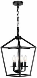 4 Light Chandelier, Industrial Ceiling Light Black Lantern Light Fixtures with Farmhouse Metal Cage Adjustable Height Rustic Geometric Hanging Light E12 Base for Kitchen Island, Entryway, Indoor by CozyNest Decor