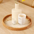 Round Rattan Tray with Mother of Pearl Inlay & Wooden Base - Decorative Wicker Serving Tray for Coffee/Bread/Fruits, Food Storage & Display - Multipurpose Home Decor (M,Fish Scales) by CozyNest Decor