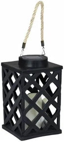 Sunnydaze Modern Crosshatch 9-Inch Solar LED Decorative Candle Lantern - Tabletop/Hanging Light - Set of 2 - Black by GreenHaven Gardens