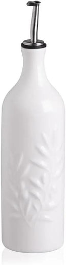 Sweejar Large Ceramic Olive Oil Dispenser Bottle, 24 Oz Relief Opaque Oil Cruet Protects Oil To Reduce Oxidation, Storage Oil, Vinegar, Soy Sauce, Coffee Syrup, Liquids, Set of 1 (White) by CozyNest Decor