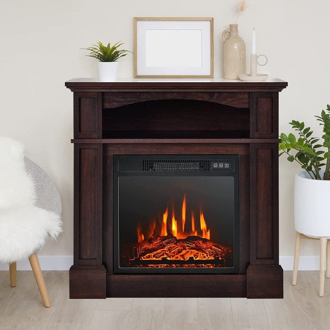 32" Electric TV Stand Entertainment Center Console Fireplace W/ Mantel & Shelf, 1400W (90869345)
