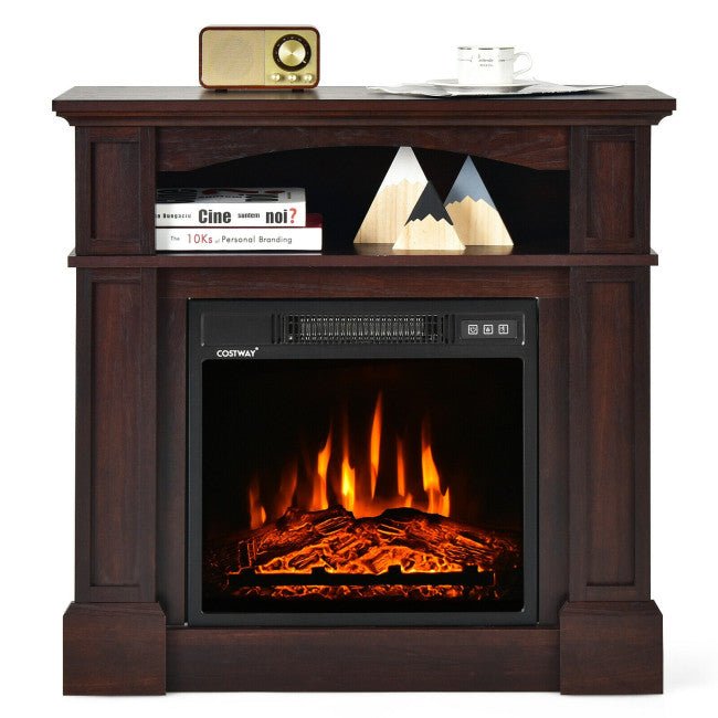32" Electric TV Stand Entertainment Center Console Fireplace W/ Mantel & Shelf, 1400W (90869345)
