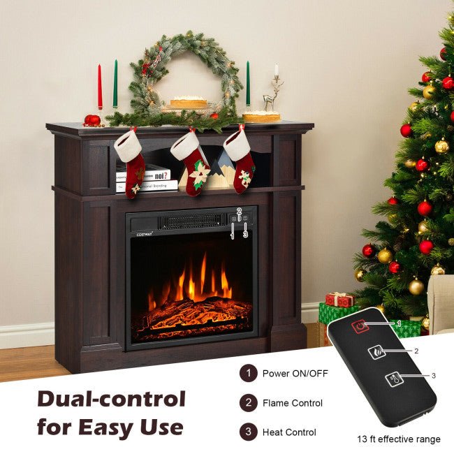 32" Electric TV Stand Entertainment Center Console Fireplace W/ Mantel & Shelf, 1400W (90869345)