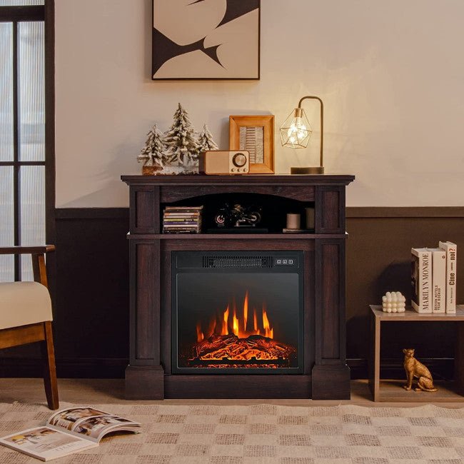 32" Electric TV Stand Entertainment Center Console Fireplace W/ Mantel & Shelf, 1400W (90869345)