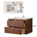 30" Pre-Assembled Wall Mounted & Floating Single Vanity Cabinet with 1-Hole Ceramic Top by HouseOfZazla