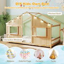 Twin Size House Bed with LED Lights Montessori Slat-free Floor Bed