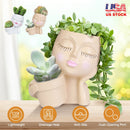 Girl Face Planter Pot Dual Opening Flower Pot With Drainage Hole Lady Head Resin Plant Pot For Succulent Cactus Indoor Outdoor