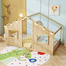 Twin Size House Bed with LED Lights Montessori Slat-free Floor Bed by LJGDeals