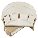 Outdoor Patio Daybed Wicker Rattan Double Daybed Round Sofa Furniture Set With Retractable Canopy, 4 Pillows For Lawn Garden by HouseOfZazla