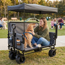 Folding Wagon Cart with Bench Seat & Canopy, 500lbs Capacity
