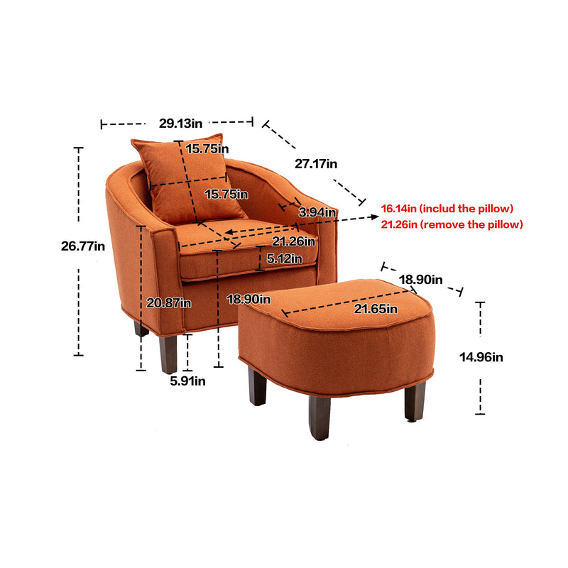 Accent Chair with Ottoman, Mid Century Modern Barrel Chair Upholstered Club Tub Round Arms Chair for Living Room