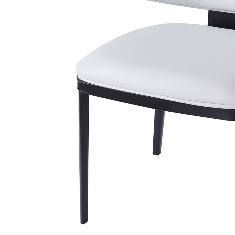 7 Pieces Contemporary Dining Set with Faux Leather Chairs and Metal Legs , Black+White+Natural Wood Finish