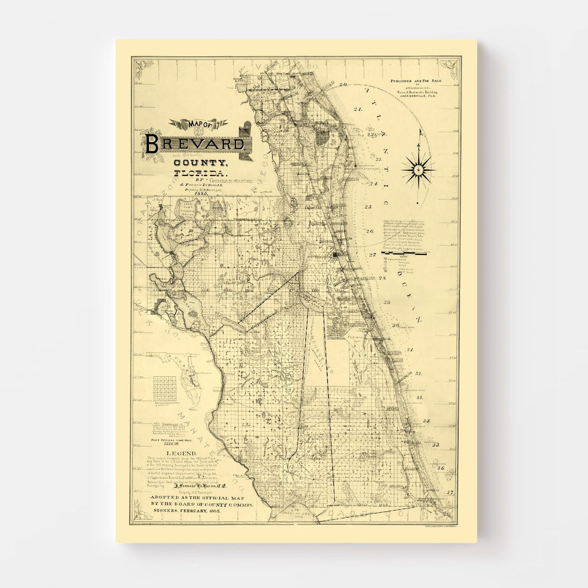 Vintage Map of Brevard County, Florida 1893, photo 4 of 5