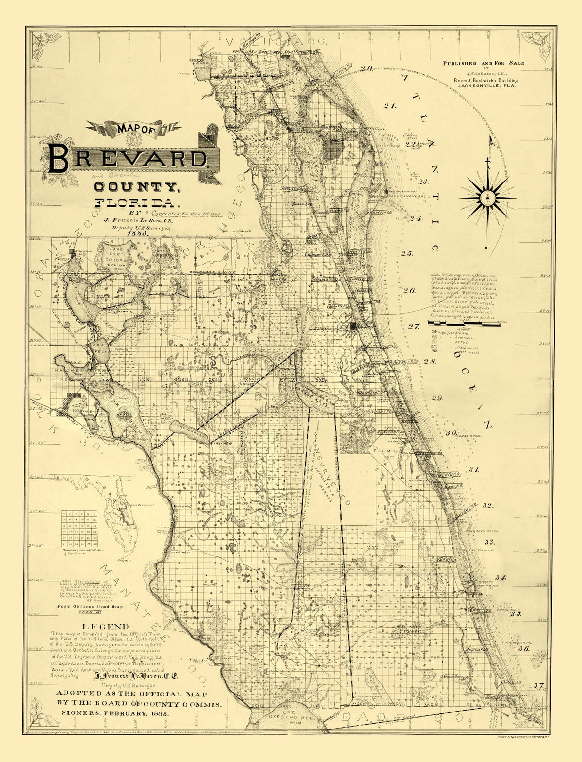 Vintage Map of Brevard County, Florida 1893, photo 5 of 5