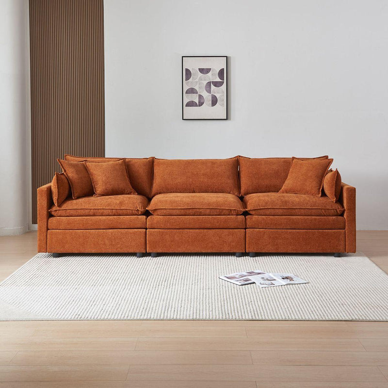 Modular L-Shaped Sectional Sofa with Ottoman, Chenille Fabric Sofa Couch, Comfy Upholstered Furniture for Living Room, Apartment, Studio, Office