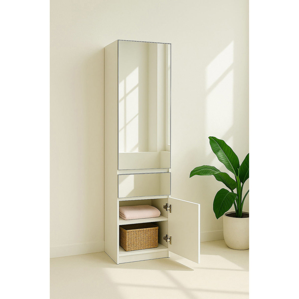 Elise - Slim Modular Closet Cabinet With Mirror - White, photo 5 of 17
