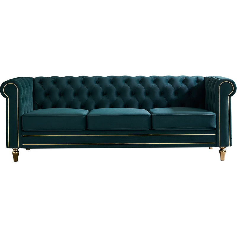 Chesterfield Velvet Sofa 84.65 inch for Living Room GREEN Color