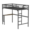 Twin Metal Loft Bed With Desk, Ladder And Guardrails, Bookdesk Under Bed - Black by HouseOfZazla