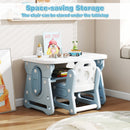 Height Adjustable Kids Table and Chair Set with Tiltable Whiteboard and Concave Shelf