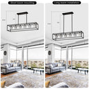 6 Light Farmhouse Chandelier, Modern Industrial Linear Rectangular Crystal Pendant Light Cage Chandelier For Dining Room, Kitchen Island, Bar, Long Table, G9*6 Bulbs Included - Matte Black by HouseOfZazla