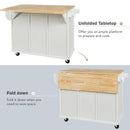 Kitchen Cart with Rubber wood Drop-Leaf Countertop ,Cabinet door internal storage racks,Kitchen Island on 5 Wheels with Storage Cabinet and 3 Drawers for Dinning Room,White by Montret