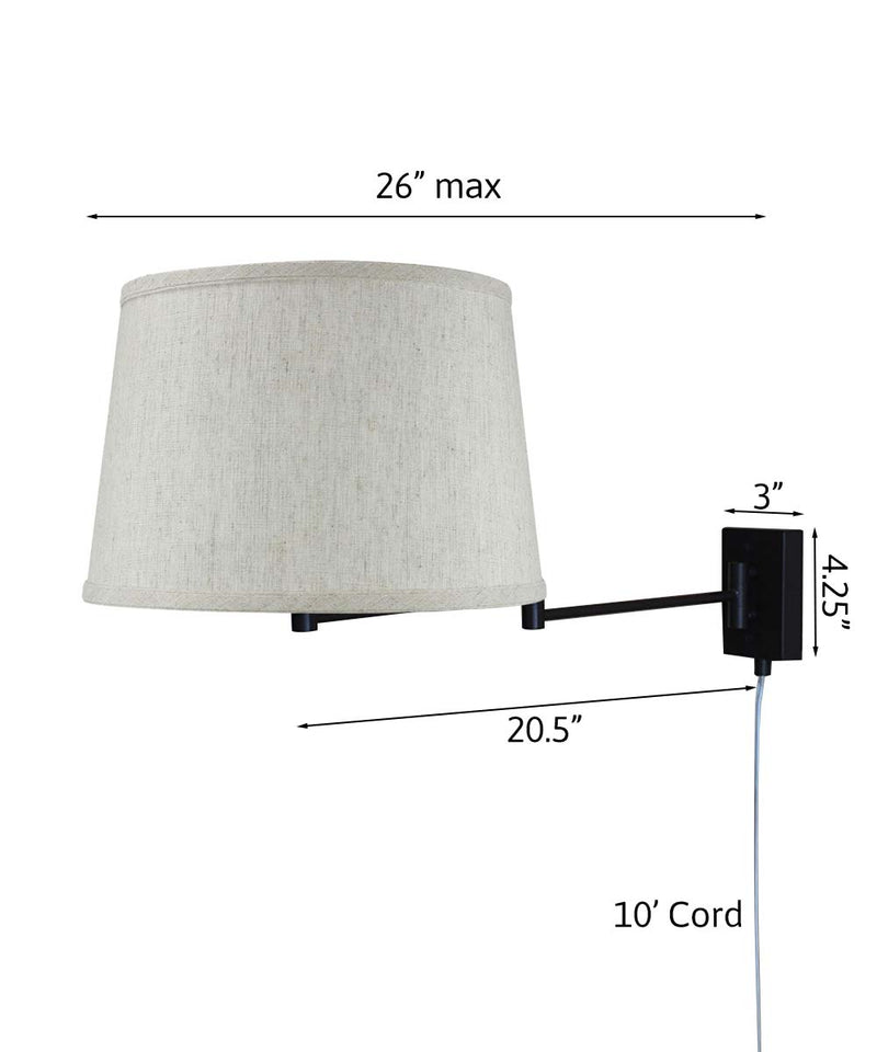 Dimmable Swing Arm Wall Light Bronze Brown Finish with Textured Oatmeal Lampshade - For Bedside, Living Room, Reading Chair