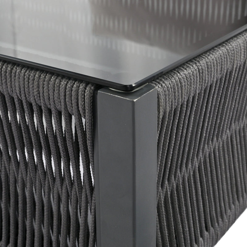 4-Piece Rope Patio Furniture Set, Outdoor Furniture with Tempered Glass Table, Patio Conversation Set Deep Seating with Thick Cushion for Backyard Porch Balcony (Grey)