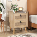 Modern End Table Bedside Table with 2 Rattan Decorated Drawers by LJGDeals