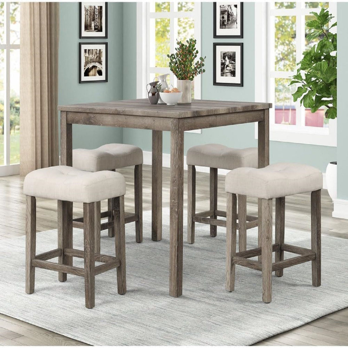Transitional Counter Dining Set With 4 Tufted Stools, photo 9 of 20