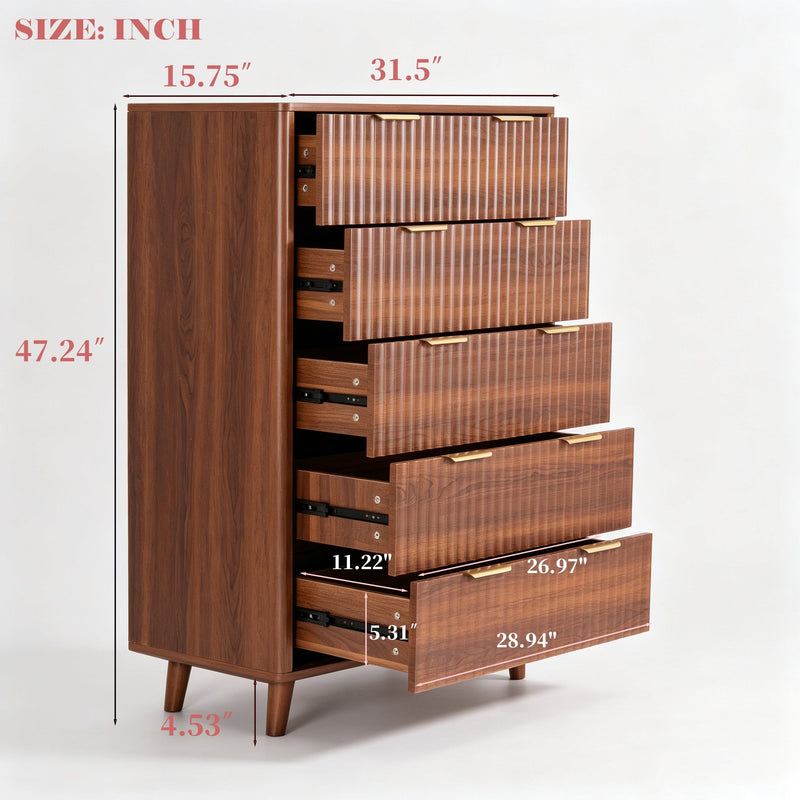 Tall 5-Drawer Dresser, Mid-Century Modern, Walnut, photo 2 of 10