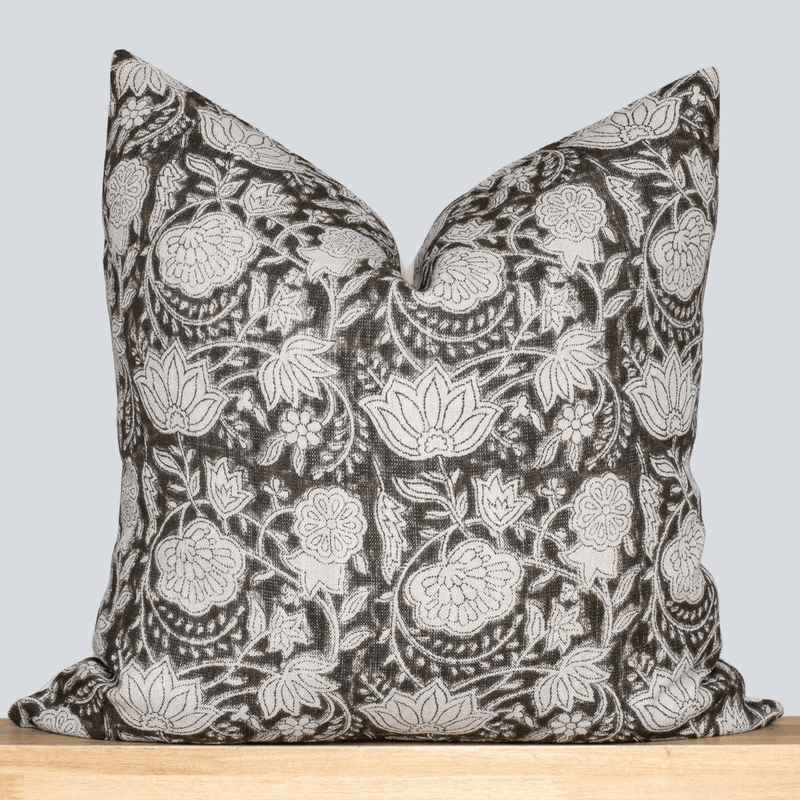 Auburn Floral Block Printed Pillow Cover | Brown