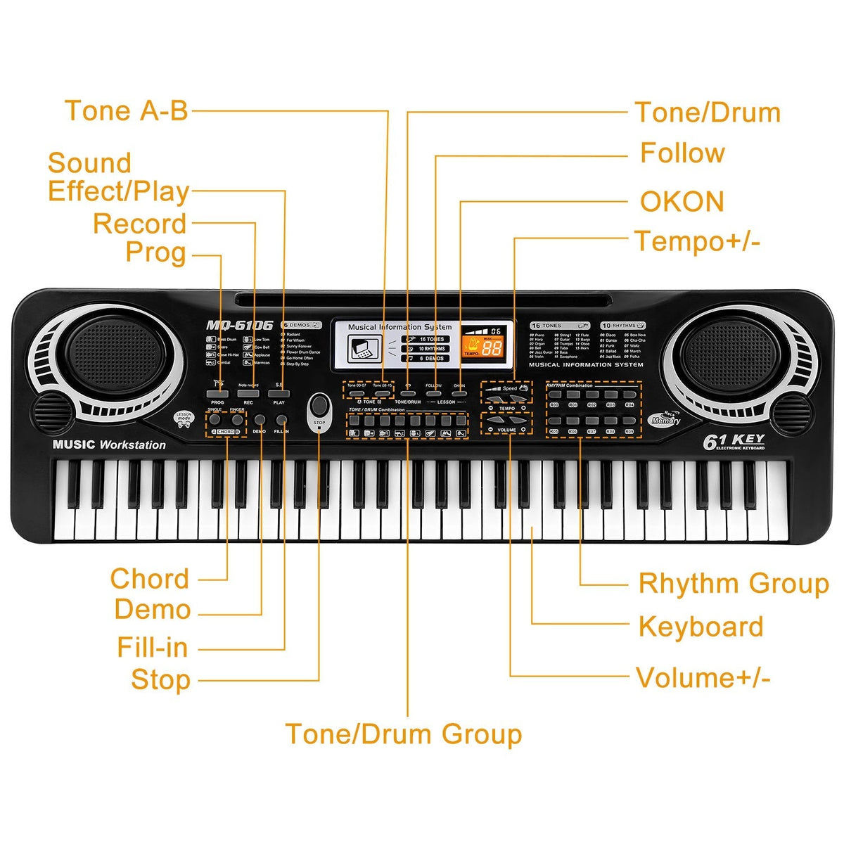 61 Keys Digital Music Electronic Keyboard Electric Piano Musical Instrument Kids Learning Keyboard w/ Microphone For Beginners Kids Girls Boys Adults, photo 6 of 12