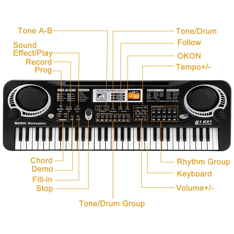 61 Keys Digital Music Electronic Keyboard Electric Piano Musical Instrument Kids Learning Keyboard w/ Microphone For Beginners Kids Girls Boys Adults, photo 6 of 12
